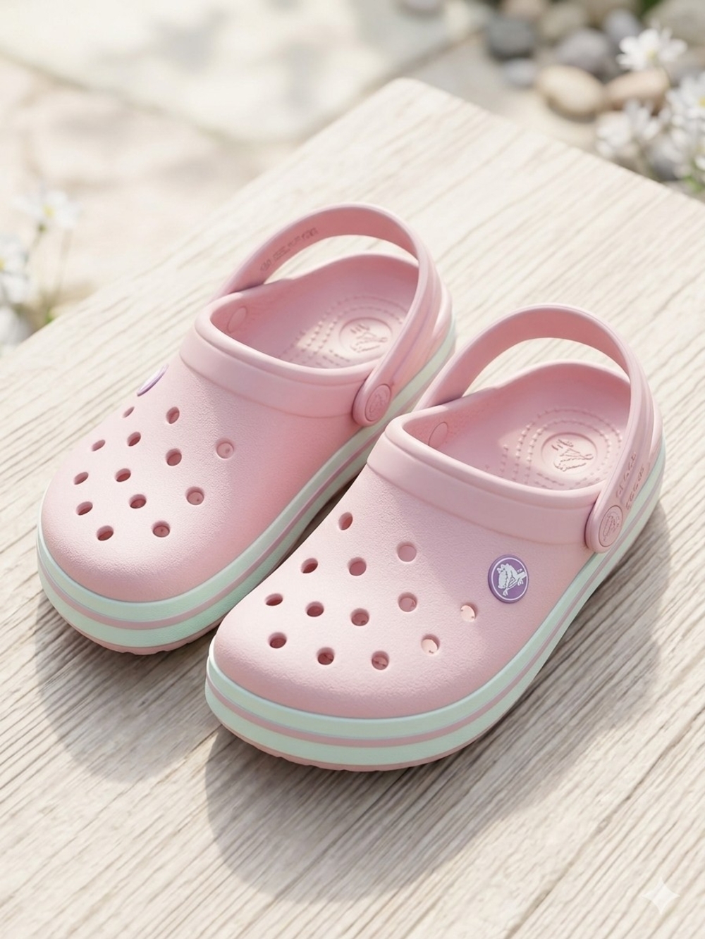 CROCS Kids' Classic Clog in Light Pink with Mint Trim